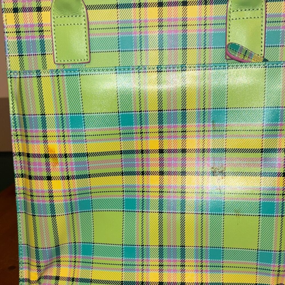 Baekgaard Pastel Green Leather Boxed Tote Clueless Acedemia Hardside Plaid - Picture 4 of 8